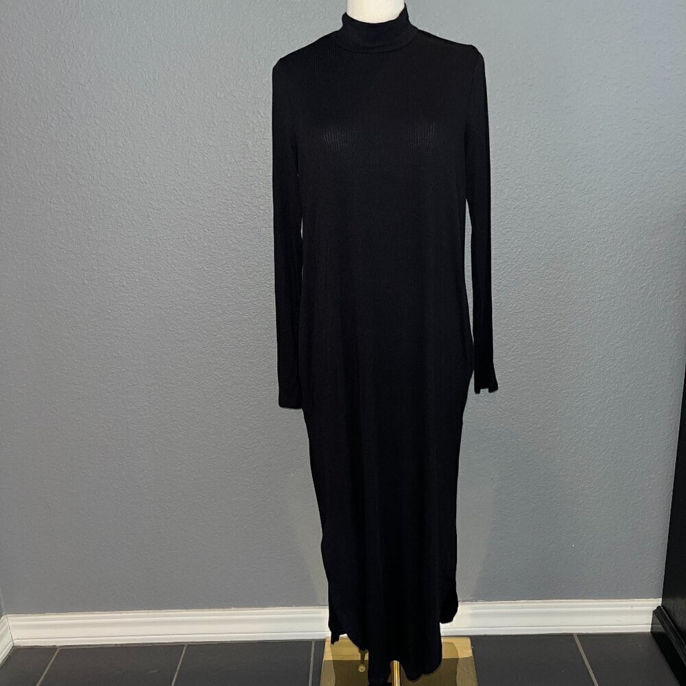 SHOW ME YOUR MUMU SUTTON Long Sleeve Mock Neck Black Ribbed Knit MIDI Dress - S